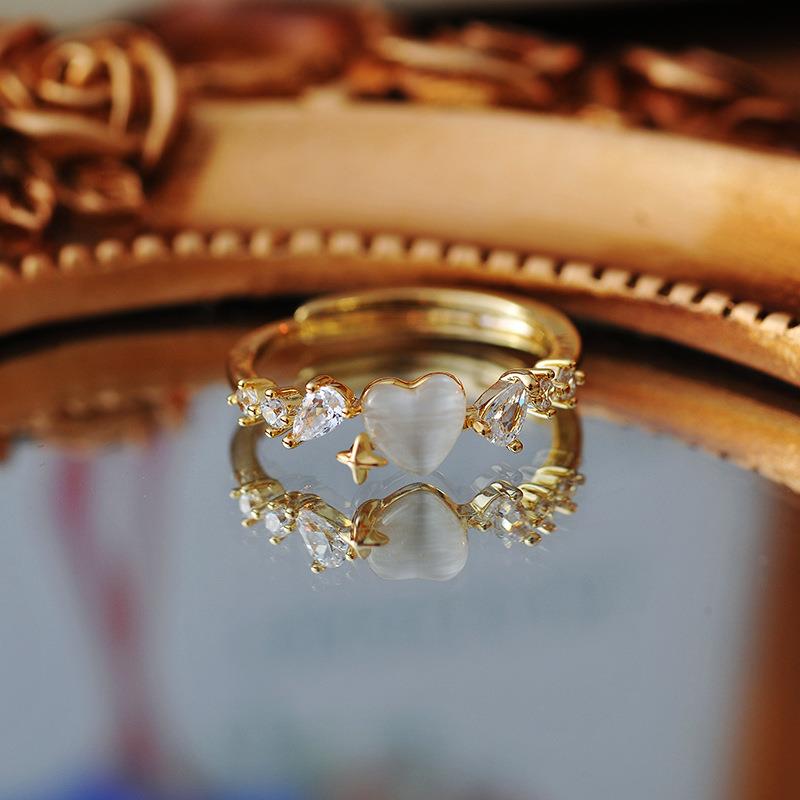 韩版新款贝母爱心戒指小众设计感时尚个性气质戒指女简约可调节