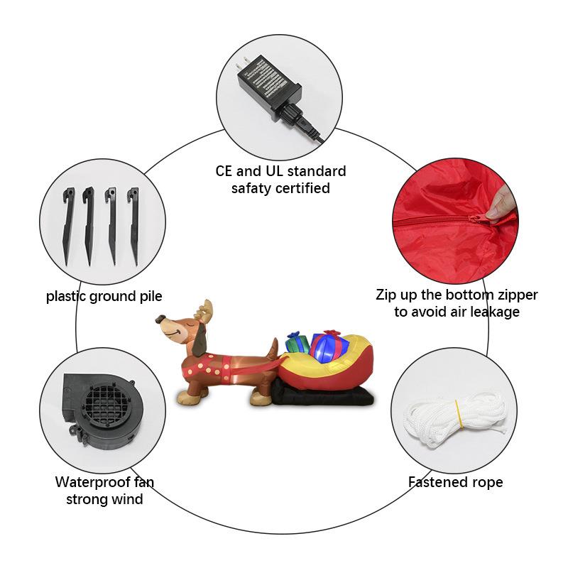 8FT跨境圣诞节充气气模拉着雪橇的腊肠犬发光节日庭院装饰品摆件
