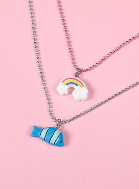 亚马逊TEMU新品儿童卡通美人鱼海马章鱼海螺项链彩虹水果人偶吊坠