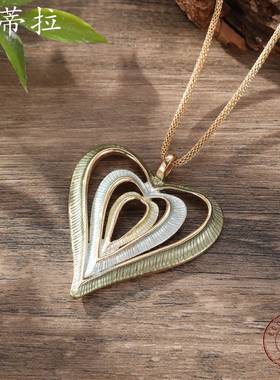 跨境热销珐琅彩镂空爱心吊坠创意多层镂空心形女士情人节合金项链