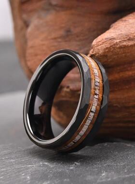 跨境圣熙爆款不锈钢情侣戒指饰品厂家直发菱形红木间白木