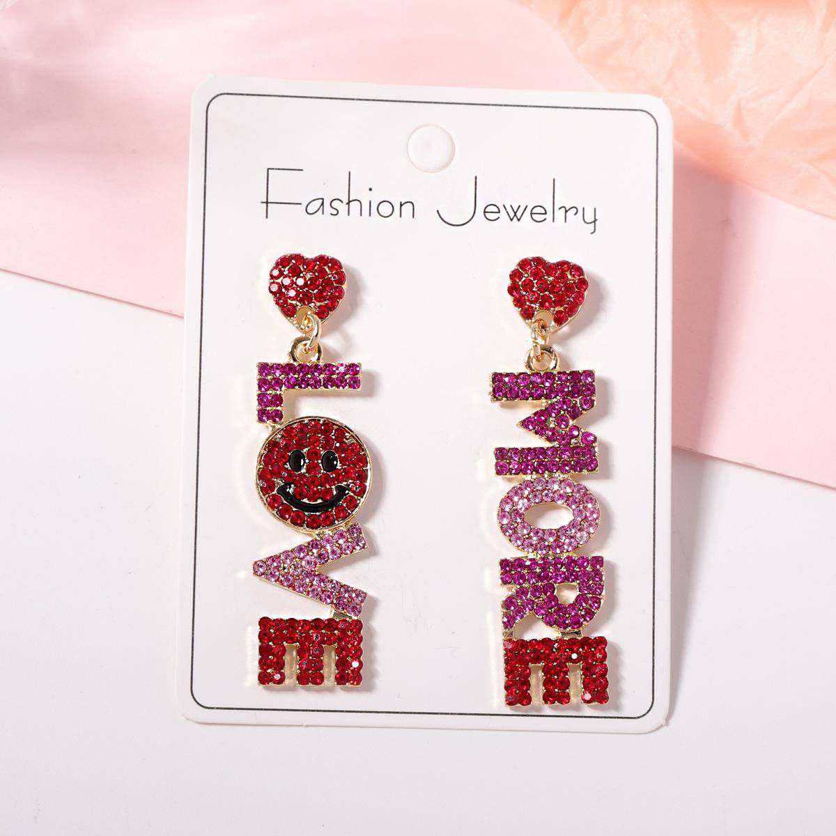 跨境电商情人节系列新款满钻字母气质时尚潮流百搭耳环女,饰品/流行首饰/时尚饰品新,耳环,淘宝优惠券,粉丝福利购,淘宝优惠卷