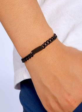 跨境新款欧美风个性时尚不锈钢刻字手链潮流嘻哈重金属手饰配饰男