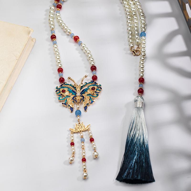 马面裙配饰新中式项链蝴蝶璎珞背云长项链流苏古风长款明制女