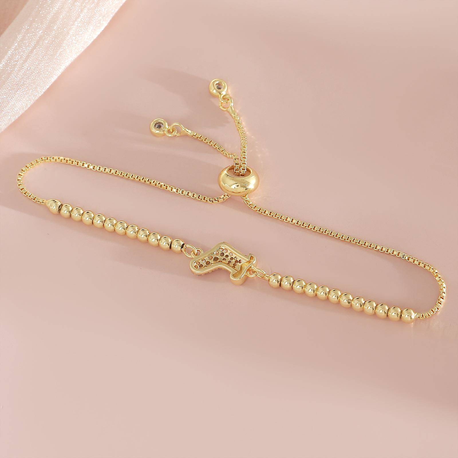 跨境热销圣诞款可爱袜子吊坠镶锆石可调节伸缩链轻奢小众百搭手链