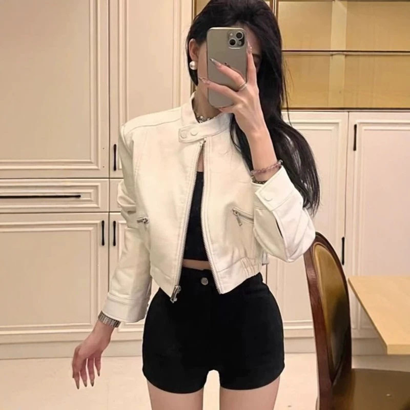 网红美式高腰短款外套皮衣女20皮衣