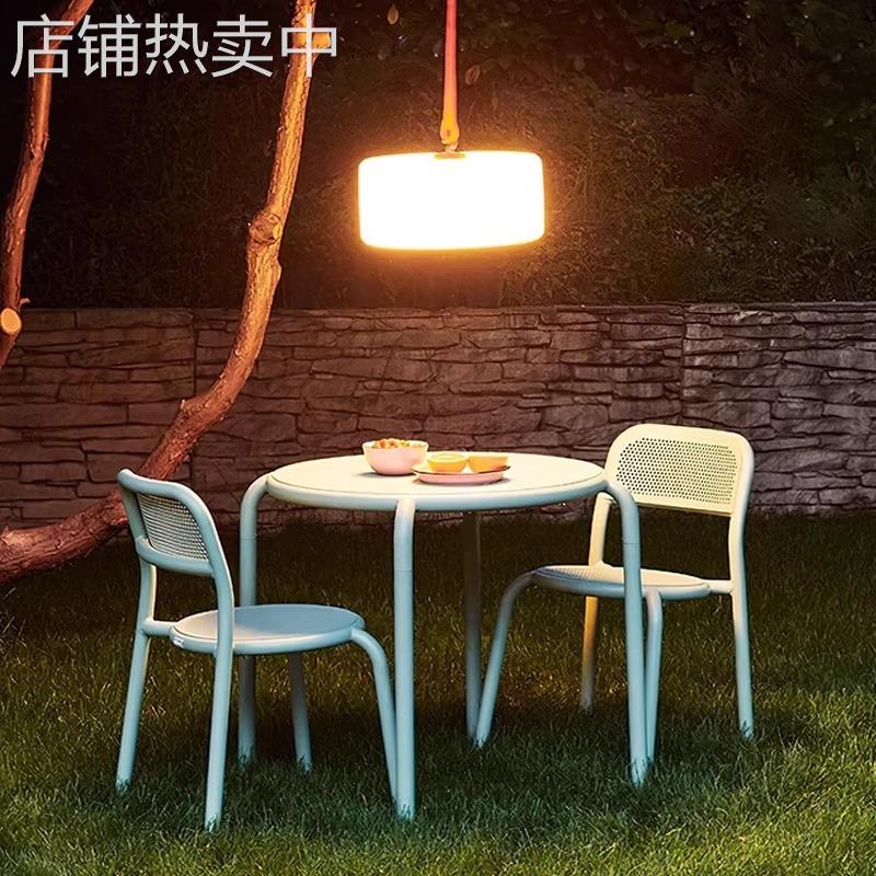 露天休闲小圆桌咖啡厅餐厅室外碳素钢餐桌椅组合阳台户外桌椅长桌