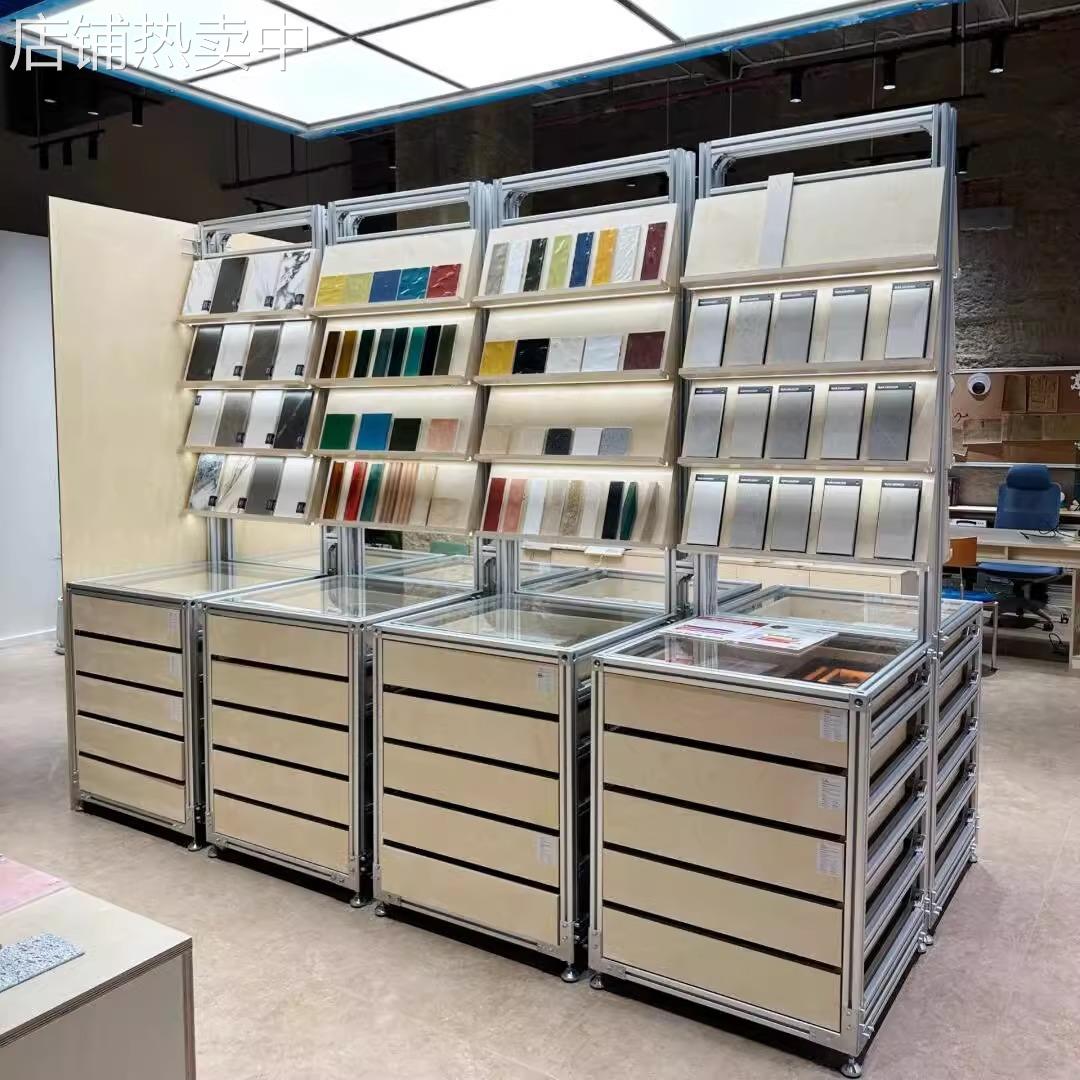 桦木海洋板铝型材展示柜陈列柜落地置物架收纳柜咖啡柜样品展示柜