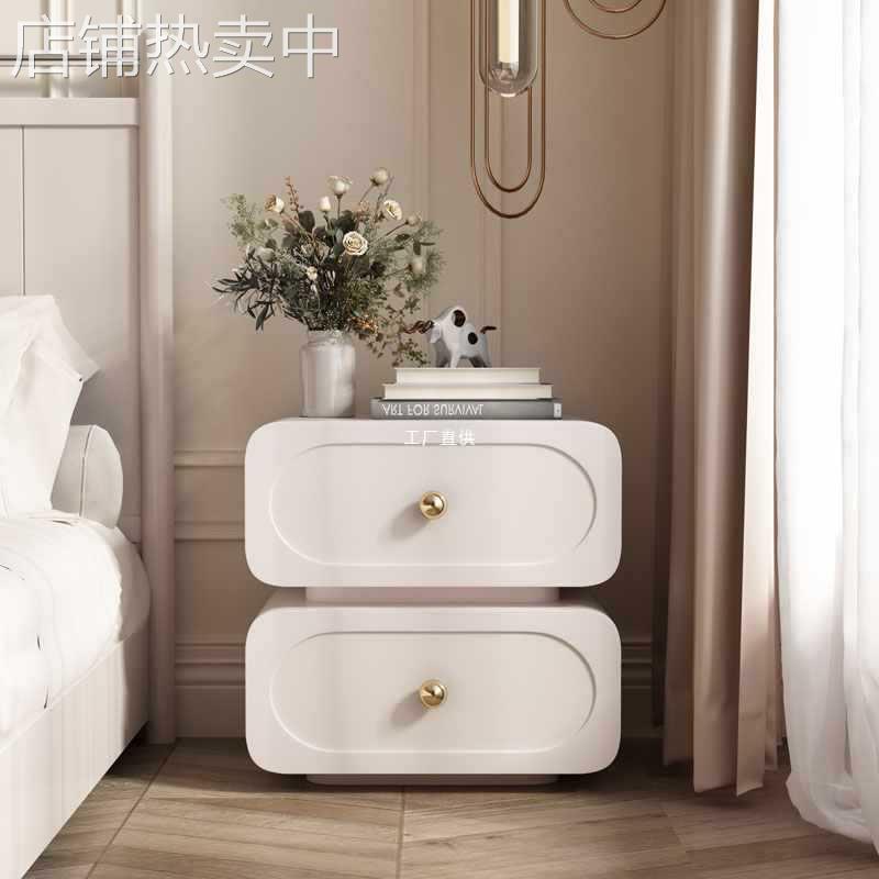 意式床头柜极简奶油风实木简约现代法式轻奢储物柜黑色皮质床边柜