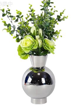 现代银色不锈钢镜面几何装饰花器电视柜餐桌桌面创意插花摆件