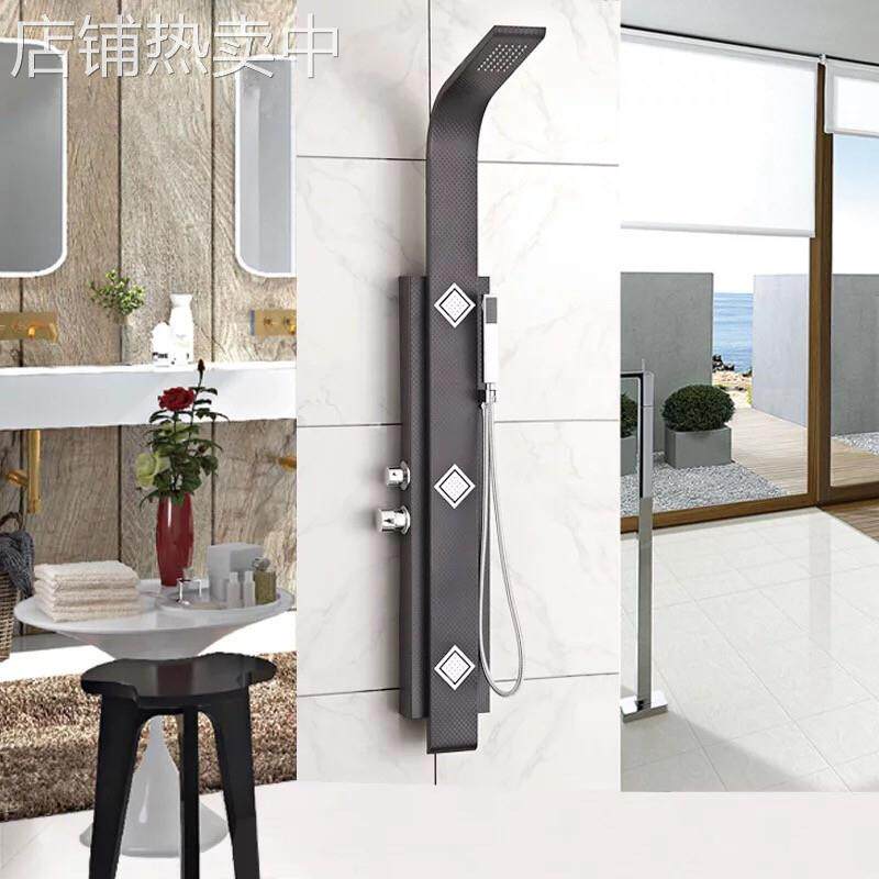 厂家直销304不锈钢黑色淋浴屏 多功能按摩淋浴柱花洒套装 Y060