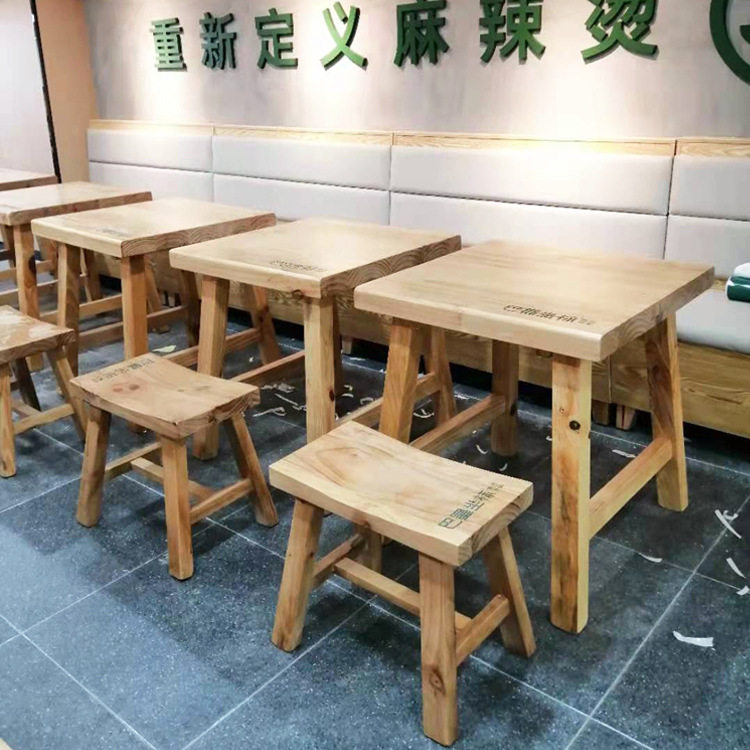 厂家麻辣烫花甲粉米粉拉面馆烧烤高档松木实木餐桌弯面凳卡座