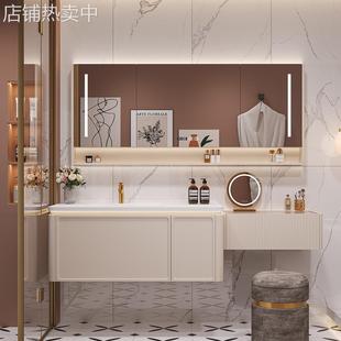 轻奶油风可丽耐一体盆橡胶木百宝箱式 浴室柜组合卫生间洗漱台