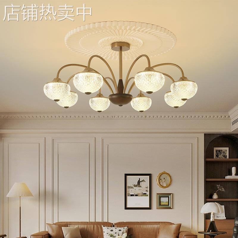 中古风客厅吊灯法式简约餐厅卧室书房别墅样板间新款LED家用吊灯