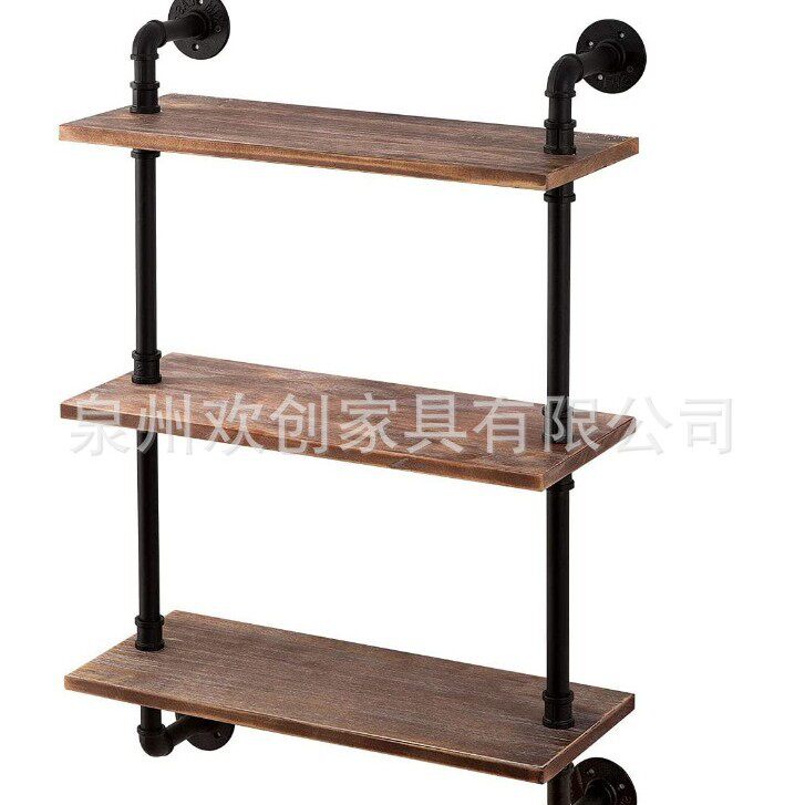 墙体置物架工业风置物架多层书桌书架北欧铁艺水管多层置物书架