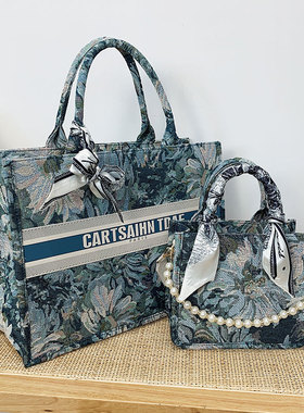 莫奈油画托特包包女士2025新款潮时尚手提单肩包大容量斜挎通勤包