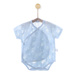 新生婴儿连体衣双层护肚夏装宝宝衣服包屁衣夏季薄款小孩哈衣爬服