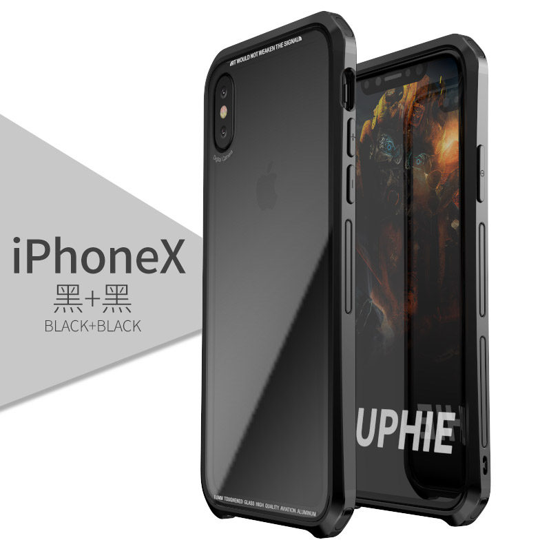 Luphie Nunchaku Airframe Metal Frame Air Barrier Tempered Glass Back Case Cover for Apple iPhone X