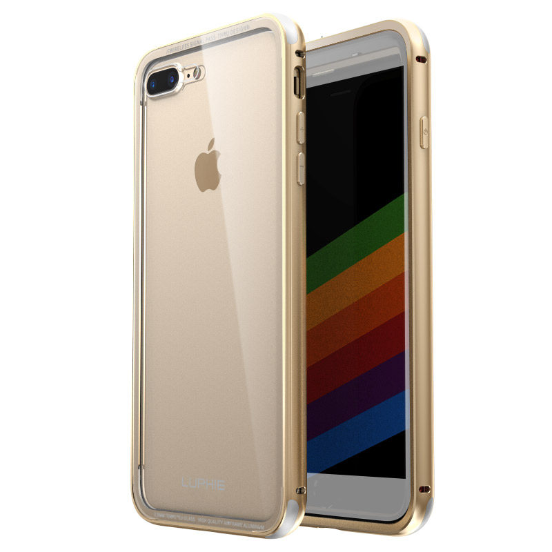 Luphie iGlass Airframe Aluminum Bumper Air Barrier Tempered Glass Back Case Cover for Apple iPhone 8 Plus & iPhone 8