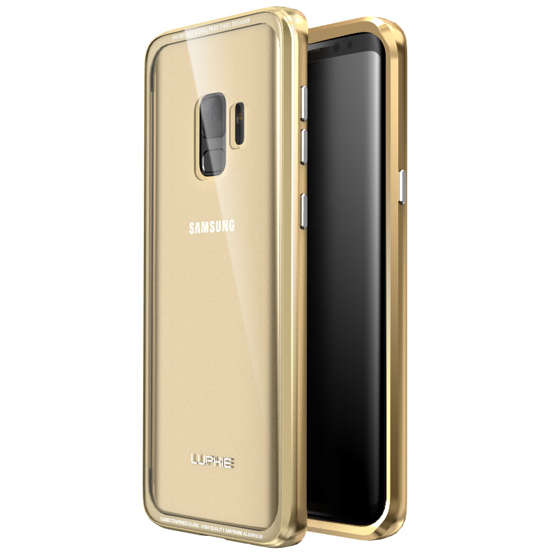 Luphie iGlass Airframe Aluminum Bumper Air Barrier Tempered Glass Back Case Cover for Samsung Galaxy S9 Plus & Galaxy S9