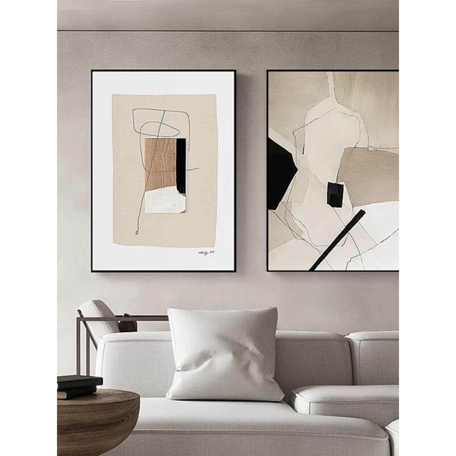 北展风格现代简约黑白灰抽象艺术客厅装饰画斯堪的纳维亚原木风格