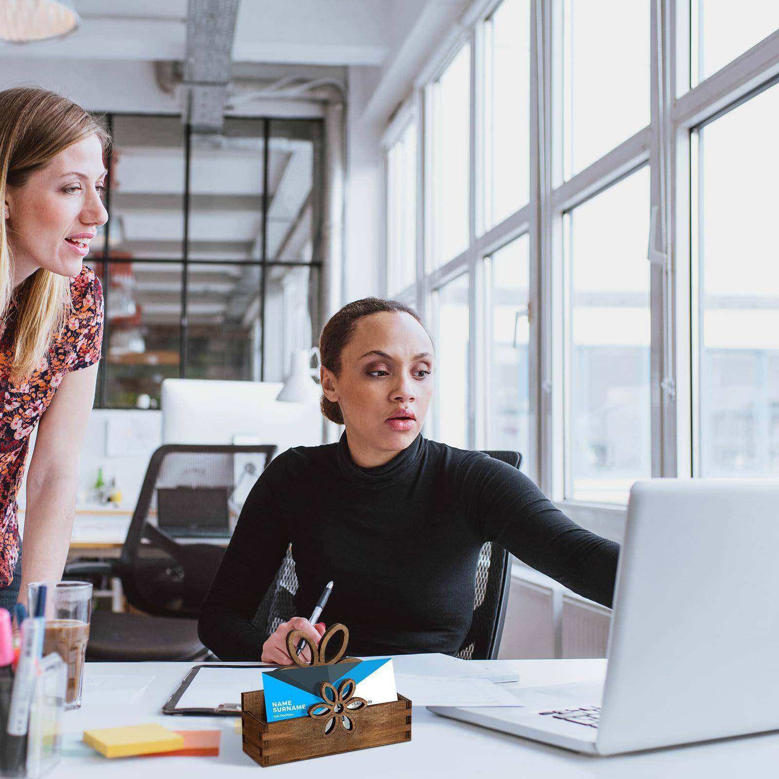 木质名片餐牌收纳盒前台餐馆办公室名片便签收纳底座镂空木收纳架