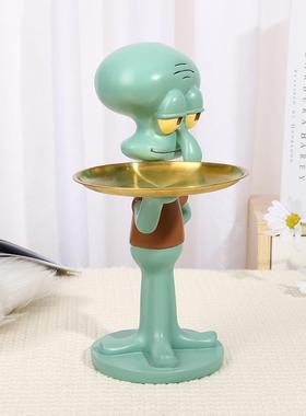 卡通章鱼哥托盘创意收纳摆件置物托盘树脂工艺品桌面摆件家居摆件