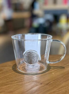 韩国星爸款杯子新款绿色把手梨花玻璃杯大容量咖啡杯牛奶杯梨花杯
