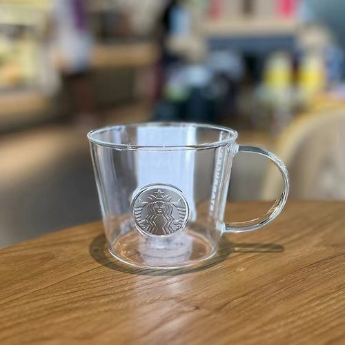 韩国星爸款杯子新款绿色把手梨花玻璃杯大容量咖啡杯牛奶杯梨花杯