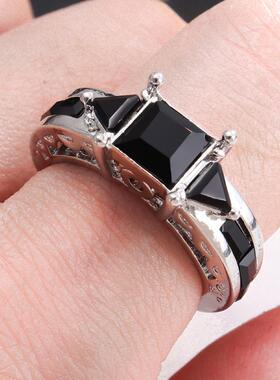 跨境新款热销欧美复古时尚镂空镶黑色锆石女士戒指厂家