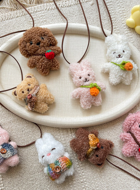 韩版布艺可爱卡通毛绒小兔儿童项链围巾配饰挂链