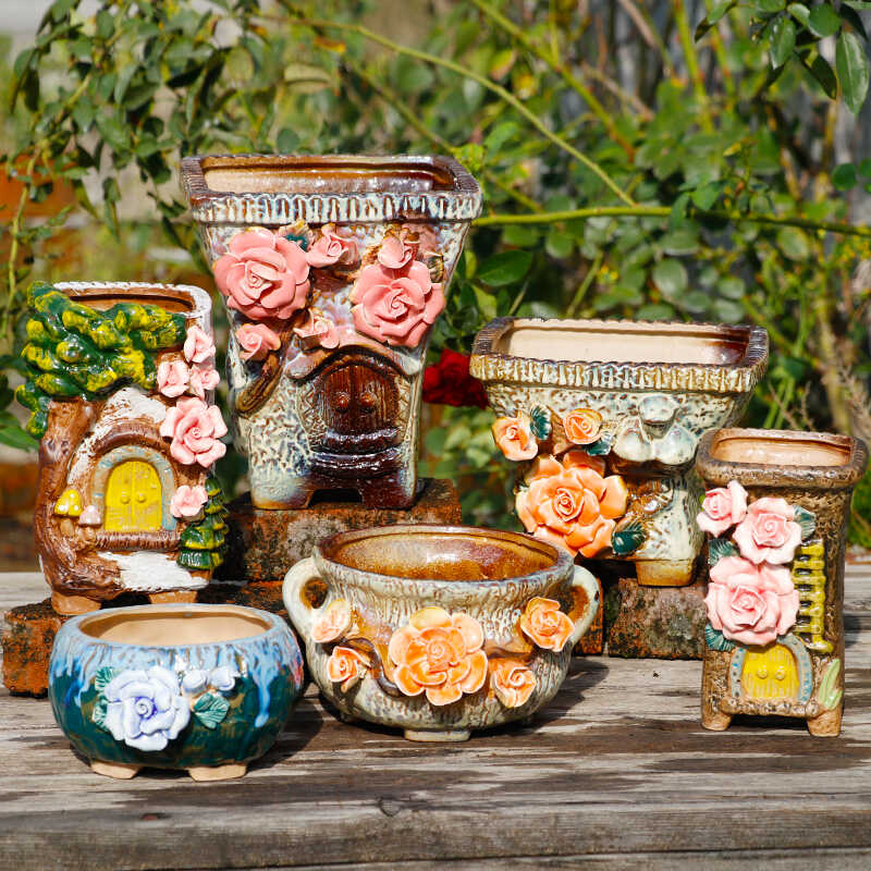 手工大口径营养土群生韩式粗陶