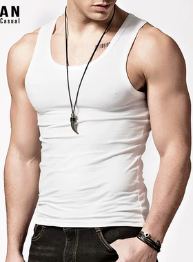 续点背心男款纯棉紧身黑白色弹力运动健身训练修身无袖打底夏季潮