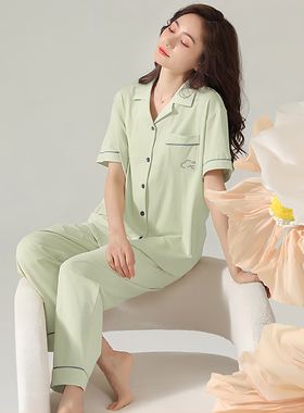 情侣款纯棉睡衣短袖长裤家居套装82302-DX