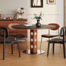 中古风圆桌复古金属腿岩板圆形餐桌家用小户型北欧包豪斯实木餐桌