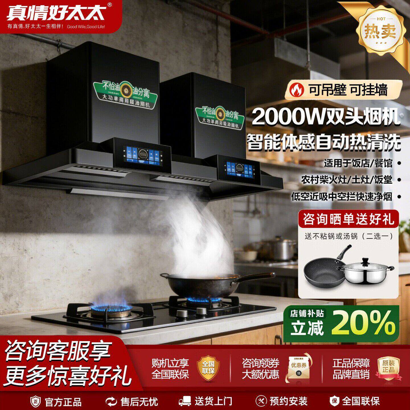 真情好太太大功率变频商用排抽油烟机餐饮店酒店单双塔头油烟机