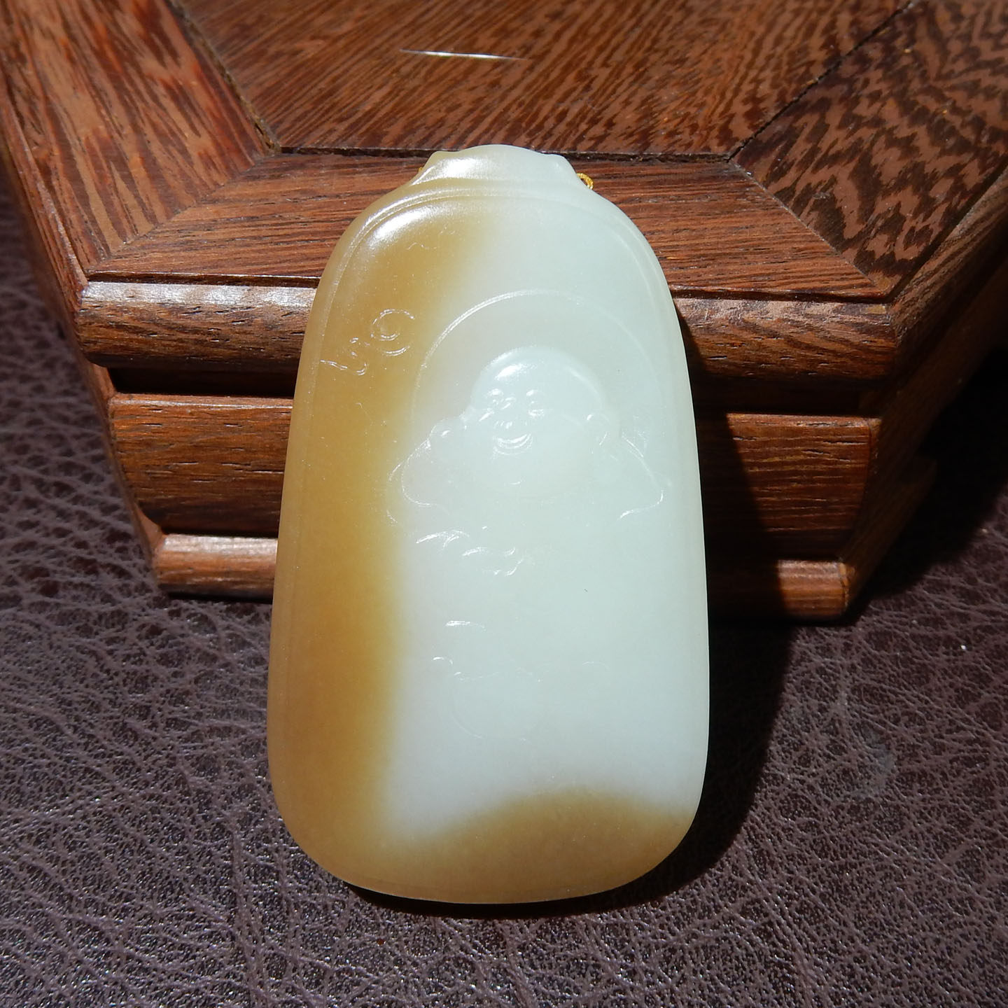一方玉舍和田玉新疆且末料糖白玉笑佛吊坠挂件
