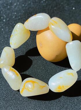 新疆和田玉籽玉手串时尚百搭精美手链挂金皮白玉手链单圈