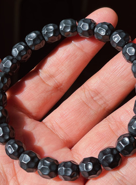 新疆墨玉籽料无相手串 精工多棱切面手链 男女士复古风玉石串珠