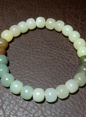 和田玉多宝 8mm 老型珠手串 晴水烟紫糖料渐变手链 玉石女款饰品