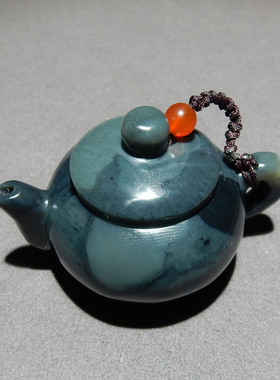 和田玉青花把把壶小手把件摆件 带证书