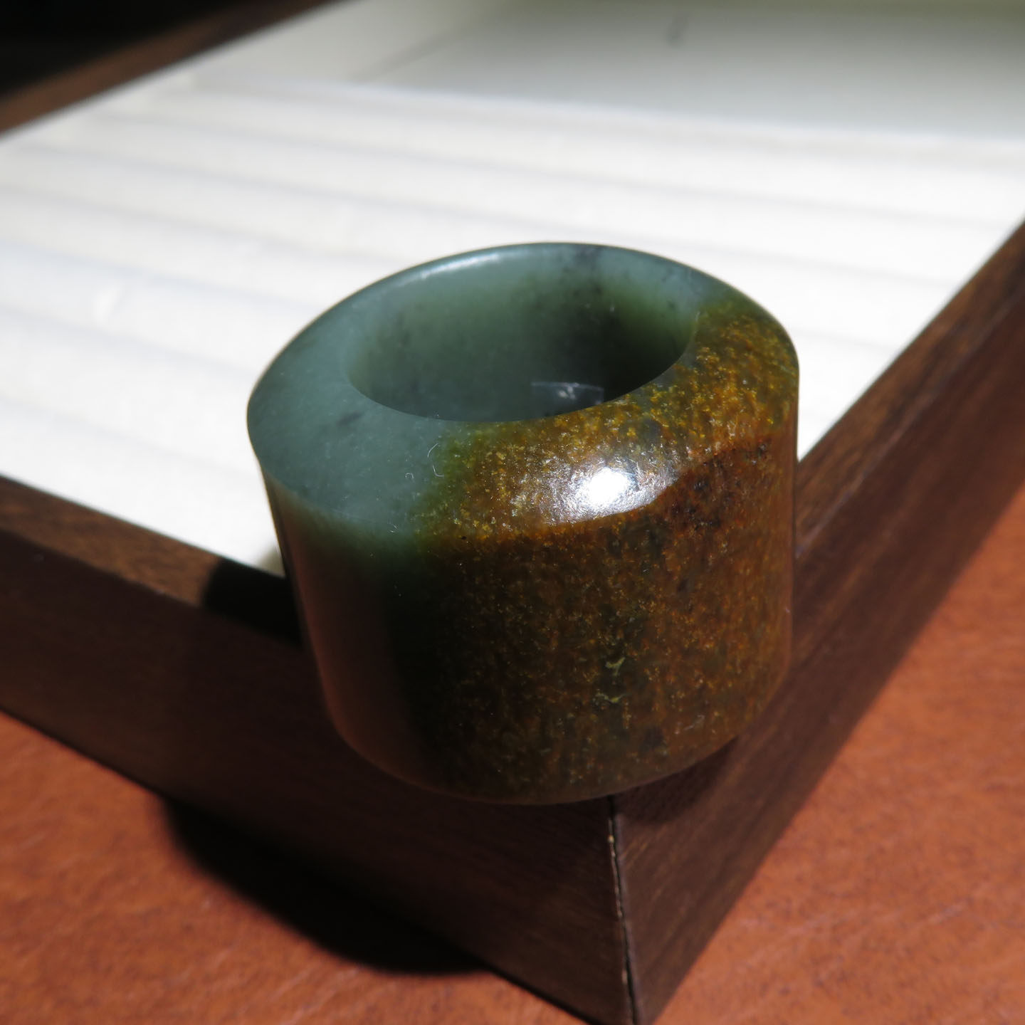一方玉舍和田玉新疆黄沁皮蓝调青玉卡20mm戒指国风文玩手饰