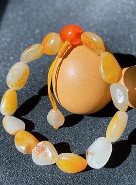 新疆和田玉白玉籽料原石手串 随形玉石手链 男女款文玩手串