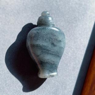 【和田玉青花籽料鼻烟壶】新疆料油润细腻 器皿件手把件 文玩玉石