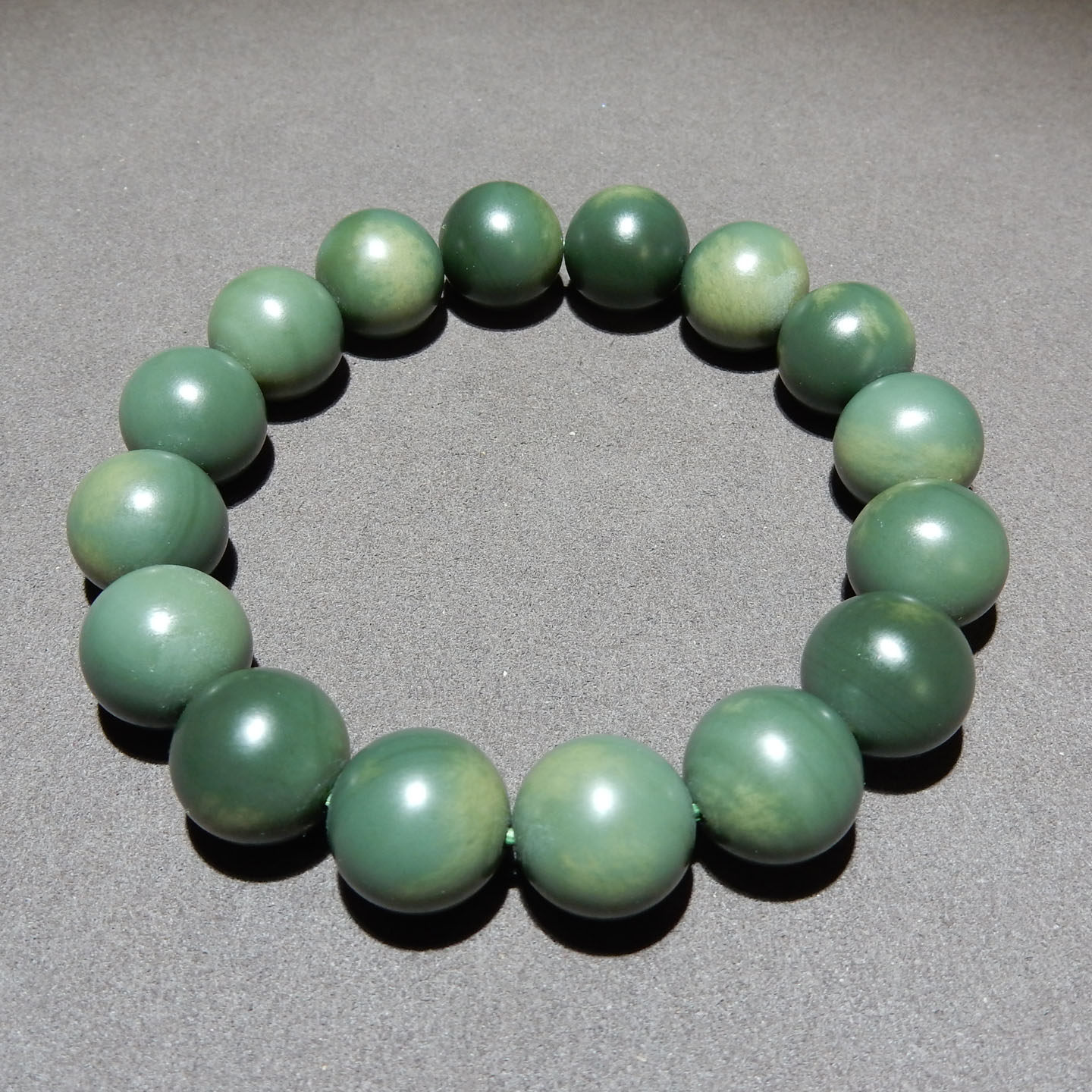 新疆和田玉沙枣青籽料手串 14mm 圆珠 天然玉石手链男女文玩饰品