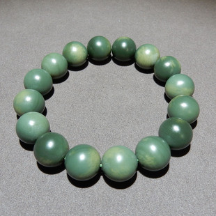 新疆和田玉沙枣青籽料手串 14mm 圆珠 天然玉石手链男女文玩饰品