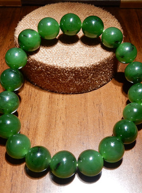 和田玉【俄料老坑红皮碧玉手串】10mm 圆珠款 浓绿国风男女手饰