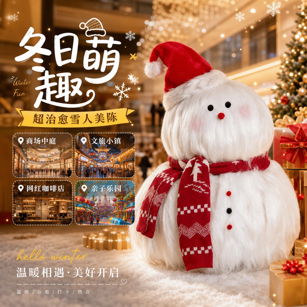 圣诞节雪人摆件服装店铺咖啡店餐厅酒吧圣诞氛围装饰美陈毛绒雪人