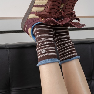 迷上蓝咖 egg纽扣袜子女秋冬中筒堆堆纯棉 秋日美拉德色系好复古