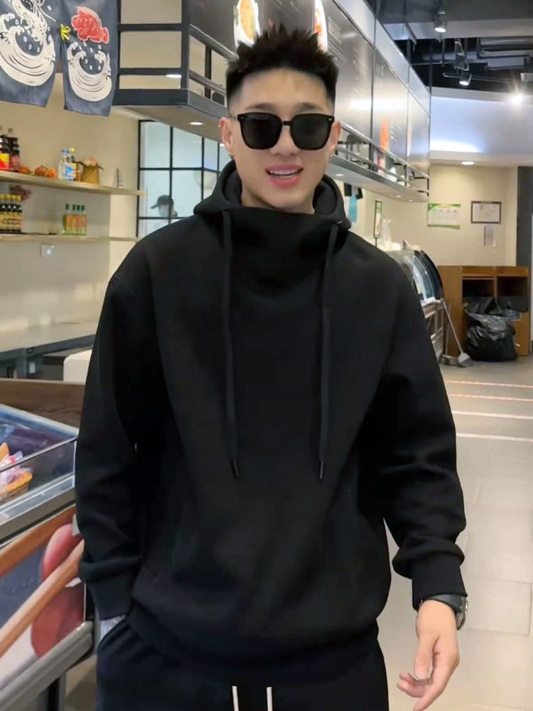 美式重磅卫衣男2025春秋季宽松休闲连帽衫落肩袖加绒保暖痞帅外套